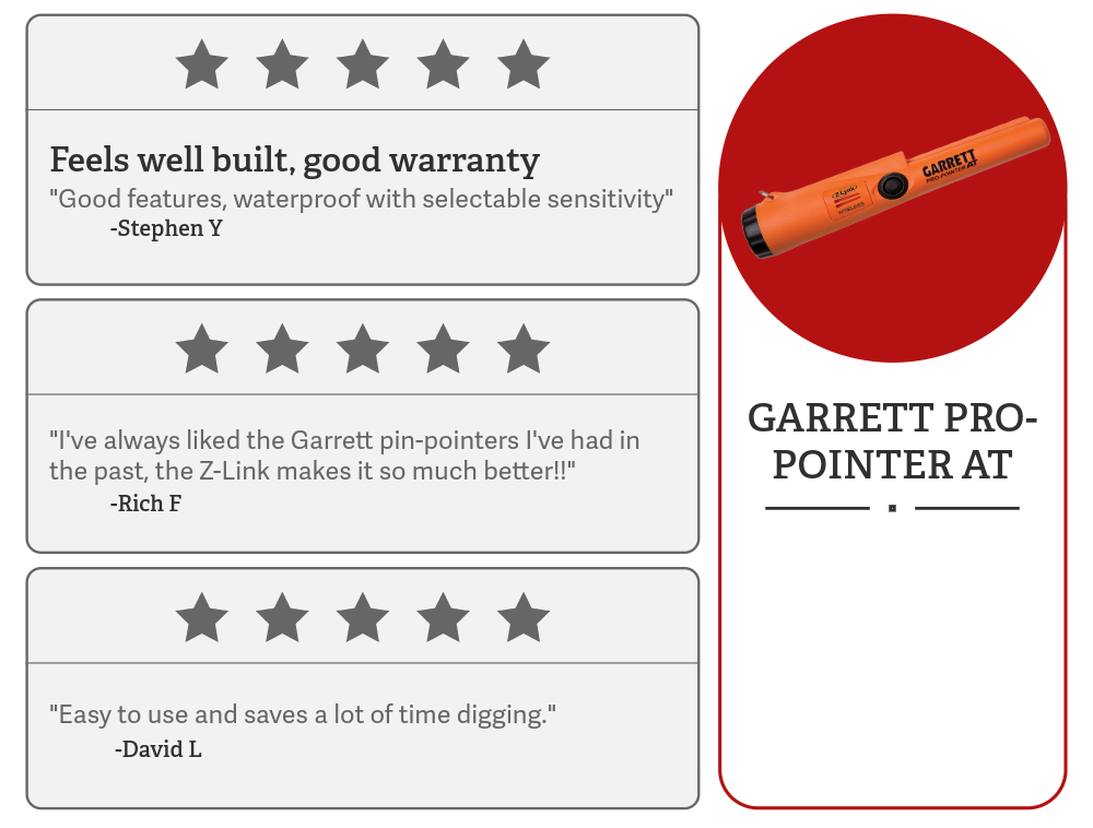 Garrett Pro Pointer AT waterproof pinpointer with customer reviews . Saves time and speeds up target recovery