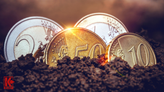 Coins sitting in the dirt, likely detected with a coin metal detector.