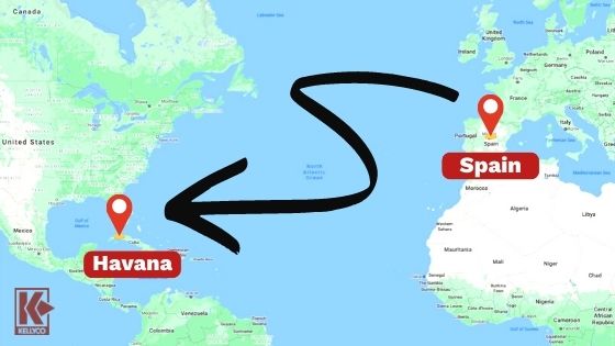 Spain to Havana Map Graphic